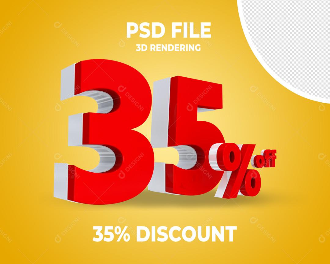 Número 3D 35% Por cento Off Vermelho Elemento Para Composição PSD