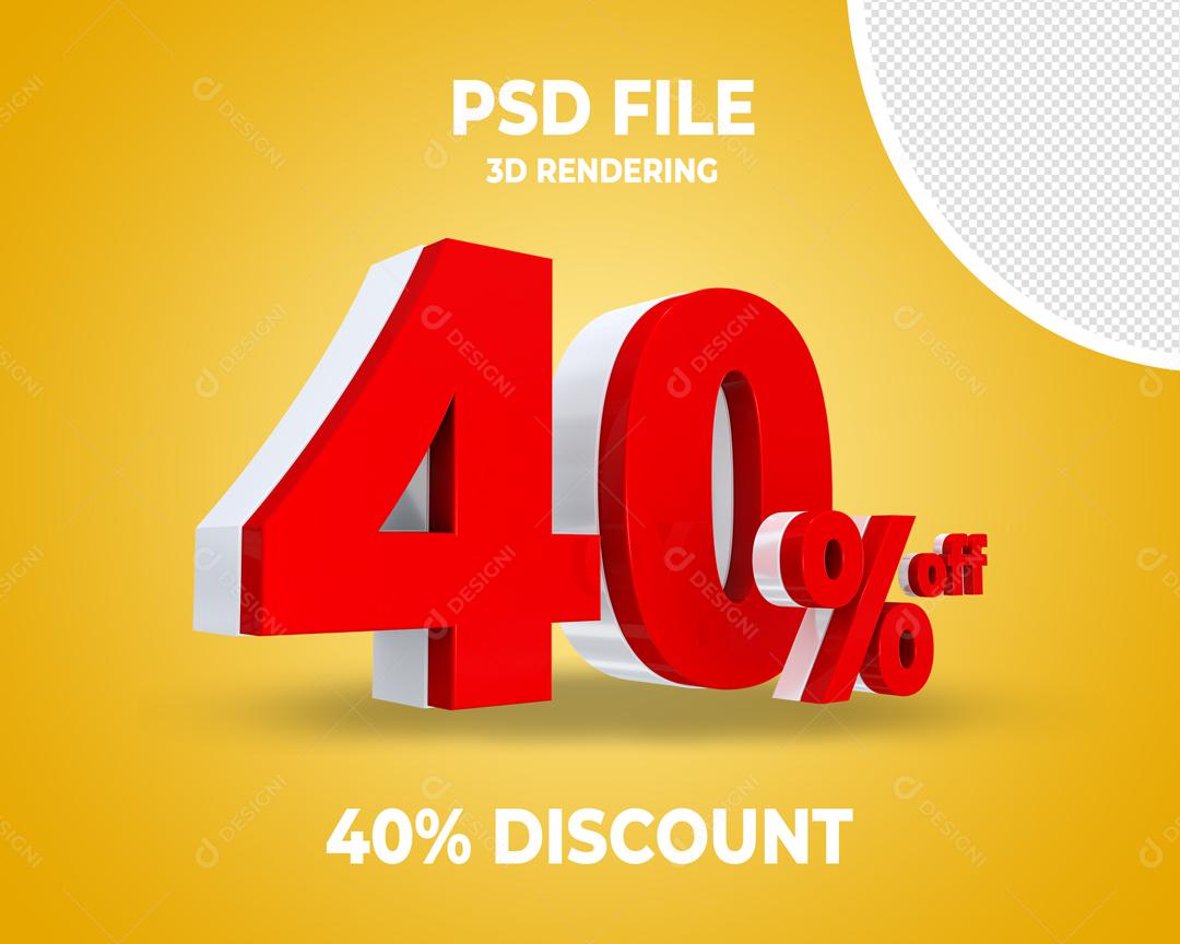 3D Number 40% Percent Off Red Element For Composition PSD