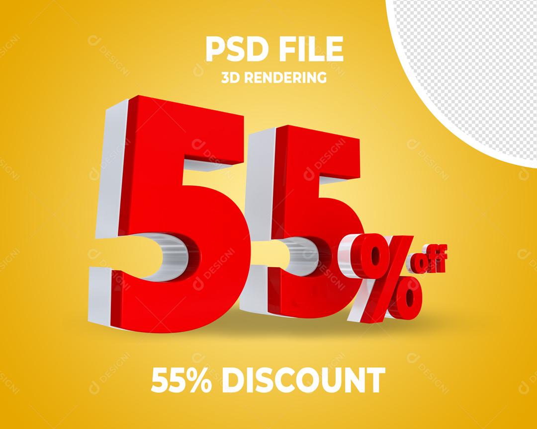 Número 3D 55% Por cento Off Vermelho Elemento Para Composição PSD