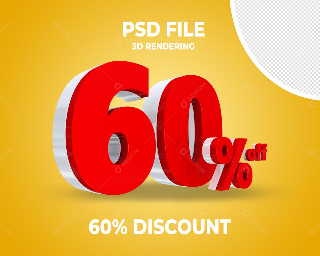 Número 3D 60% Por cento Off Vermelho Elemento Para Composição PSD