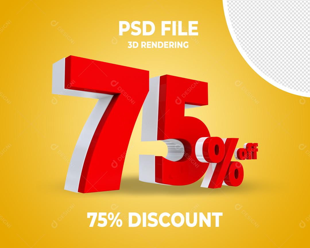 Número 3D 75% Por cento Off Vermelho Elemento Para Composição PSD