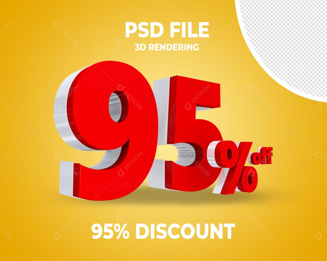 Número 3D 95% Por cento Off Vermelho Elemento Para Composição PSD