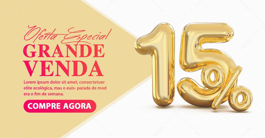 Social Media Banner Oferta Especial Grande Venda 15% Por Cento de Desconto PSD Editável