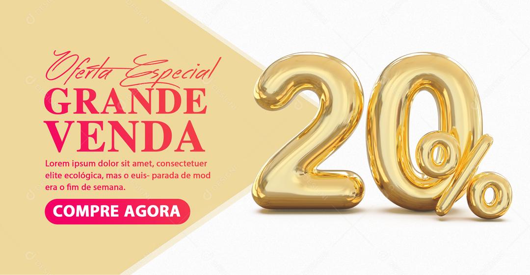 Social Media Banner Oferta Especial Grande Venda 20% Por Cento de Desconto PSD Editável