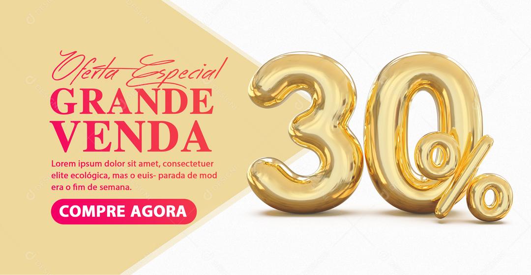 Social Media Banner Oferta Especial Grande Venda 30% Por Cento de Desconto PSD Editável