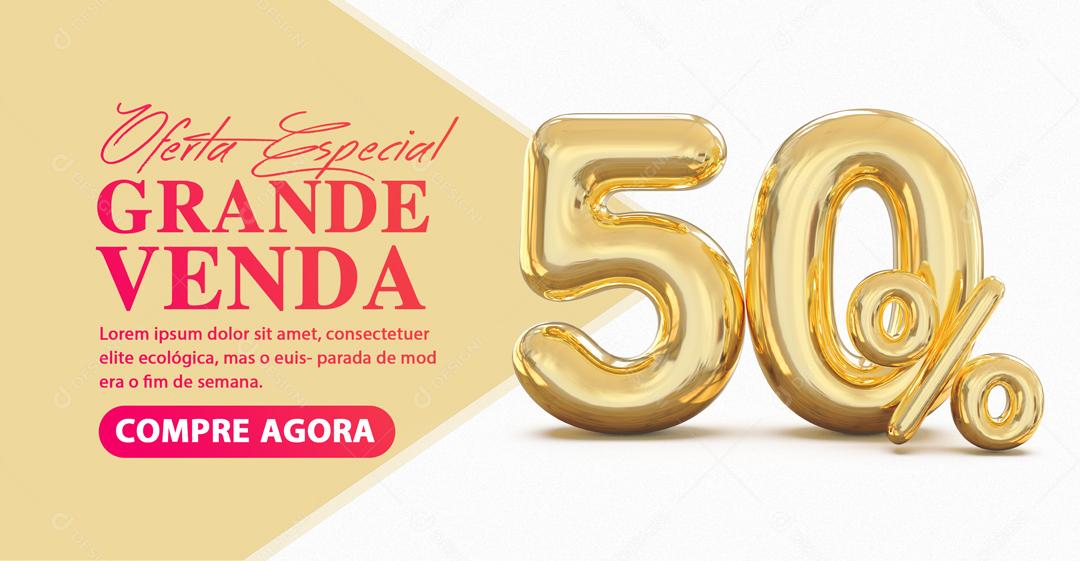 Social Media Banner Oferta Especial Grande Venda 50% Por Cento de Desconto PSD Editável
