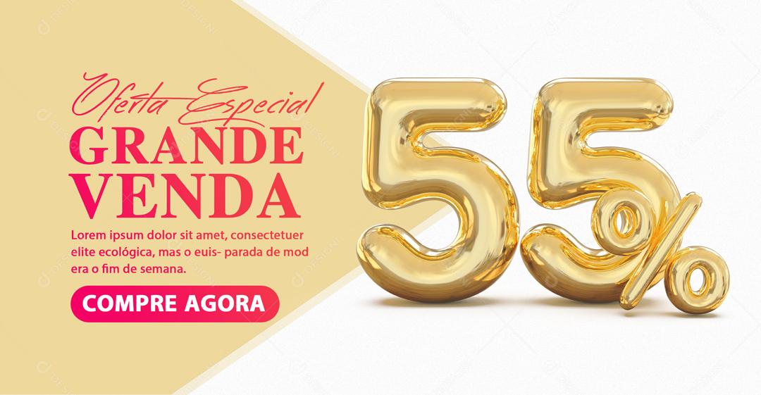Social Media Banner Oferta Especial Grande Venda 55% Por Cento de Desconto PSD Editável