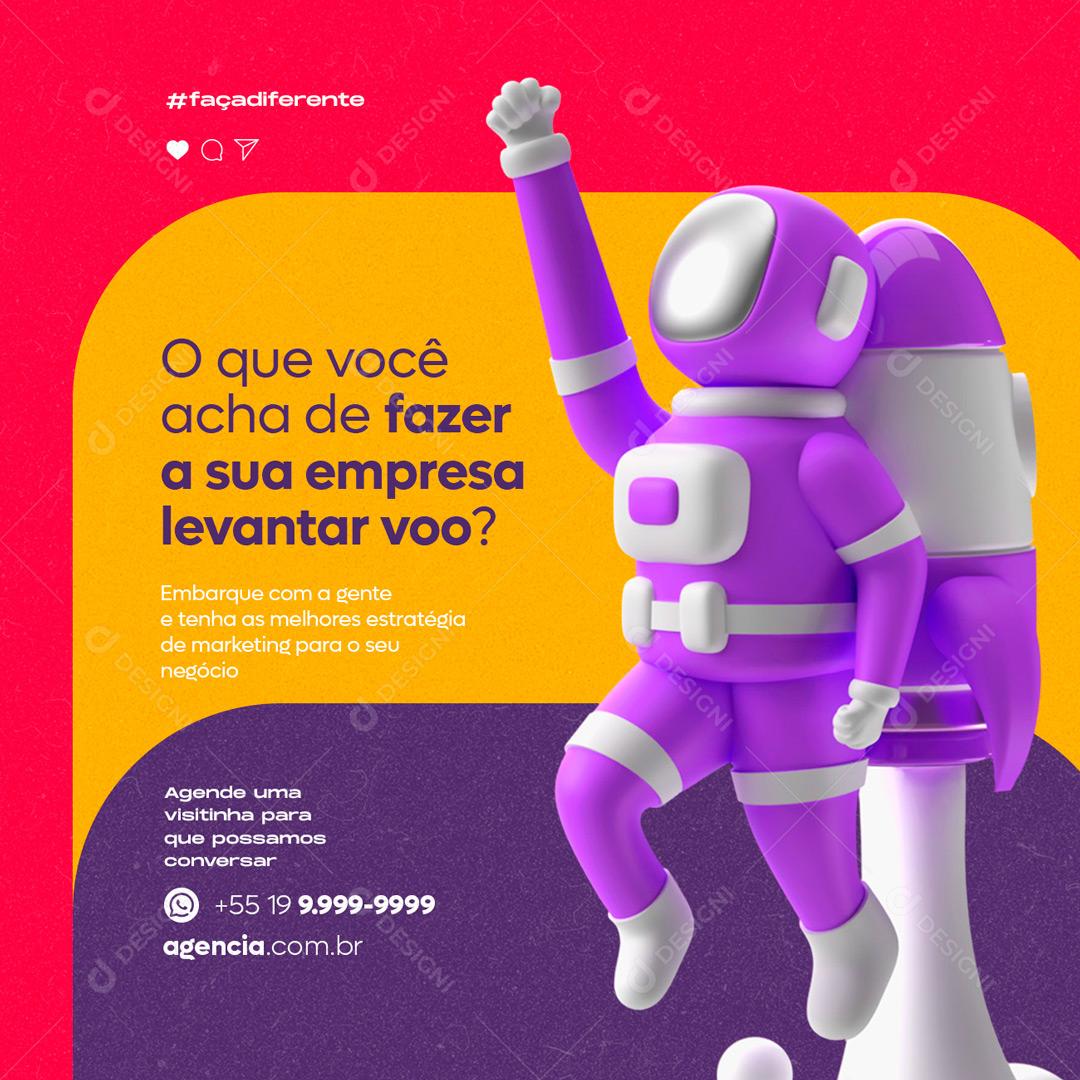 Social Media o que Você acha de Fazer a sua Empresa Levantar Voo Marketing PSD Editável