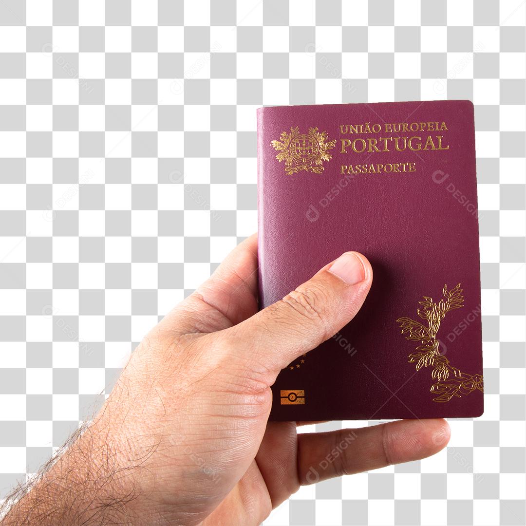 Mão segurando passaporte português PNG Transparente