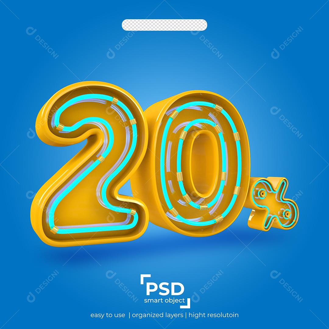 Número 3D 20% Por Cento de desconto Efeito de Luz Elemento Para Composição PSD