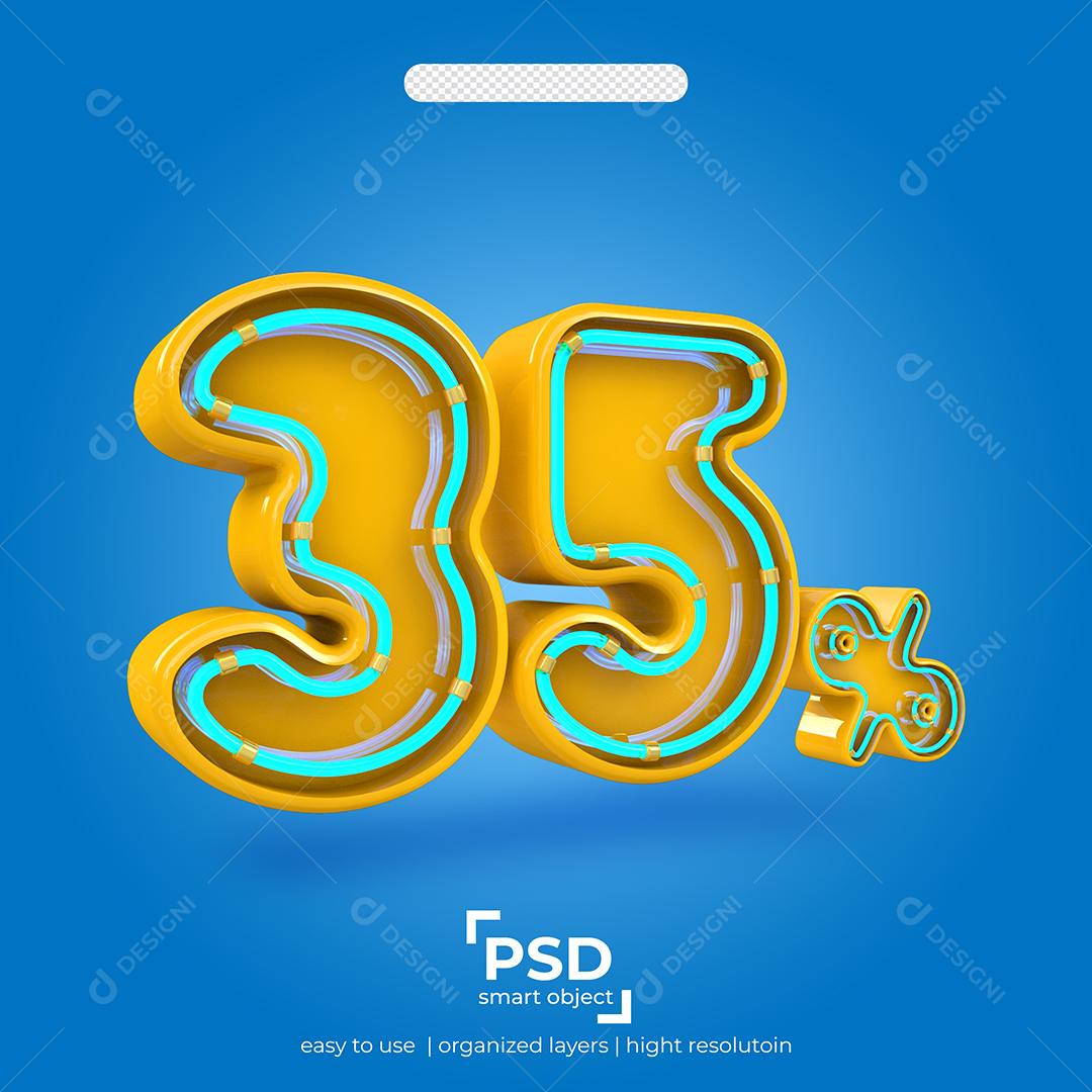 Número 3D 35% Por Cento de desconto Efeito de Luz Elemento Para Composição PSD