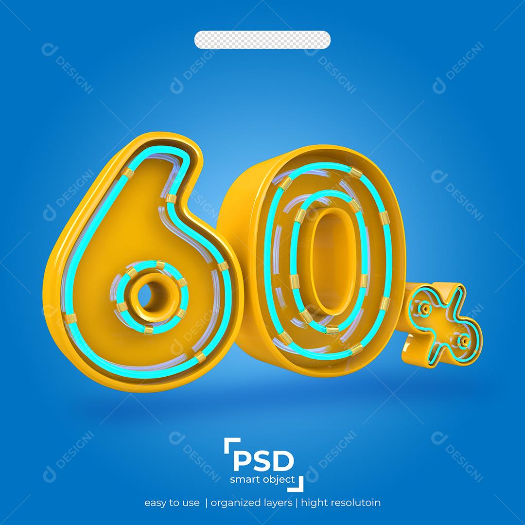 3D Number 60% Percent Off Light Effect Element For Composition PSD