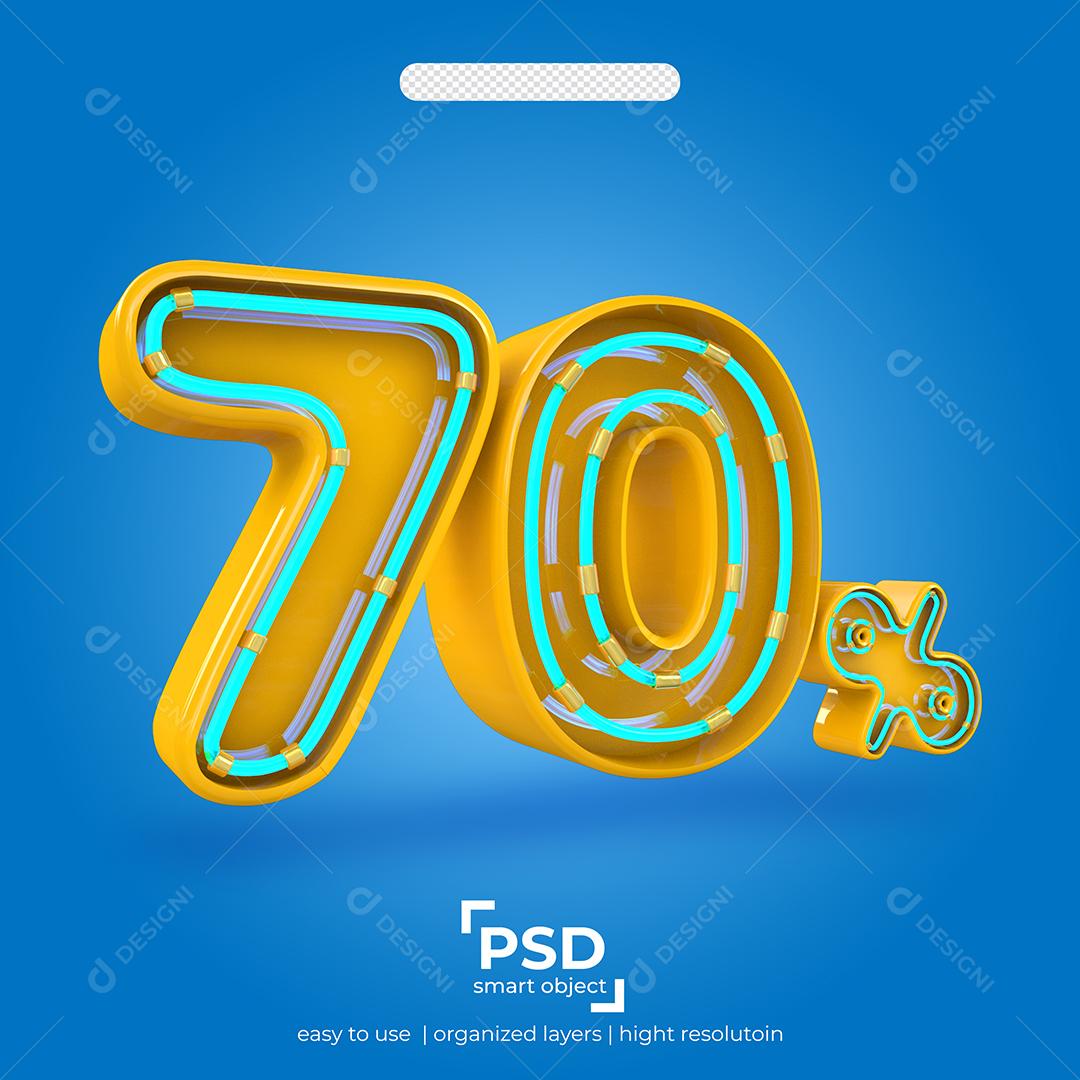 Número 3D 70% Por Cento de desconto Efeito de Luz Elemento Para Composição PSD