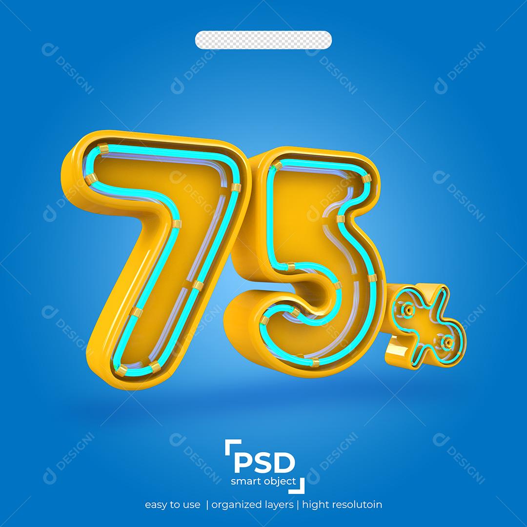 Número 3D 75% Por Cento de desconto Efeito de Luz Elemento Para Composição PSD