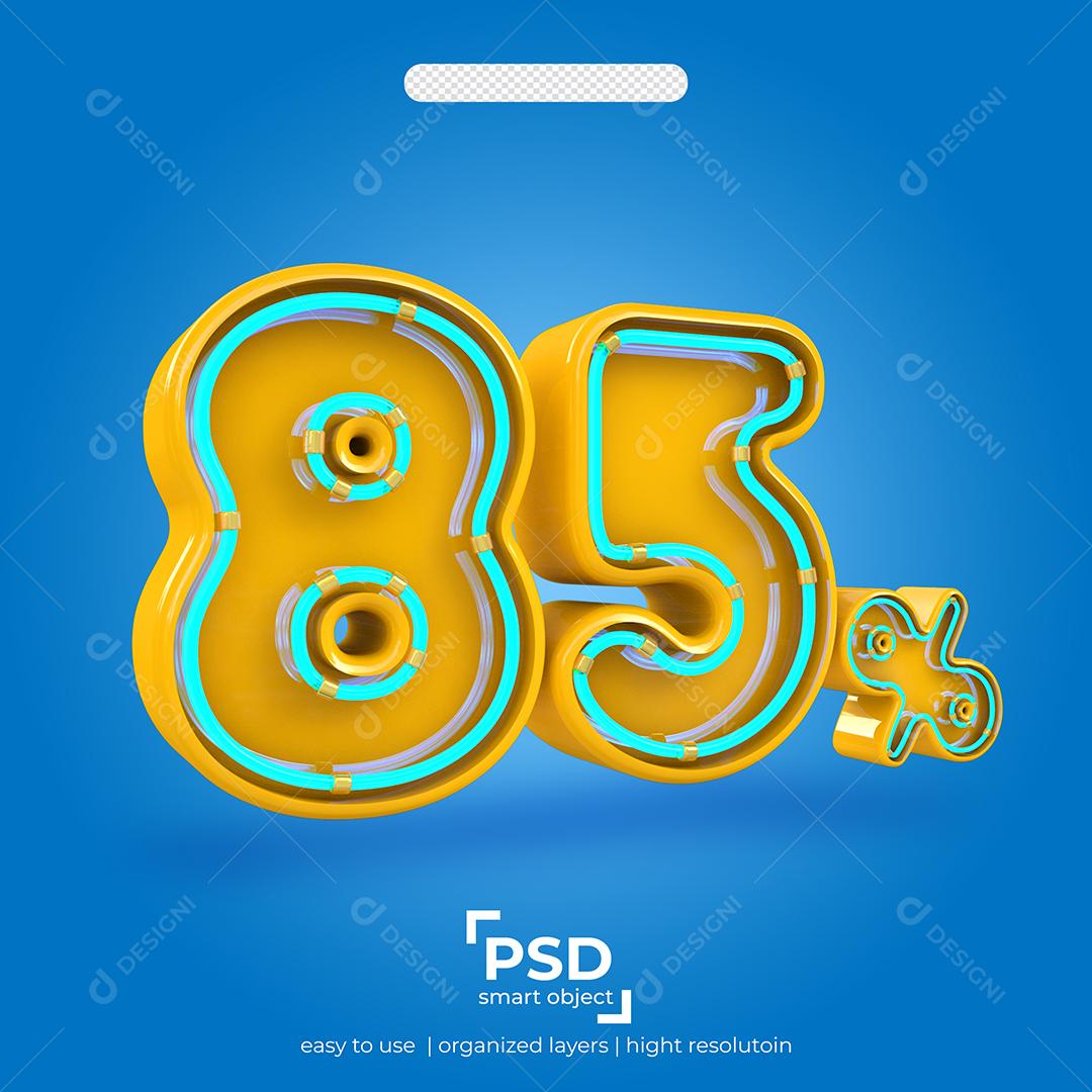 Número 3D 85% Por Cento de desconto Efeito de Luz Elemento Para Composição PSD
