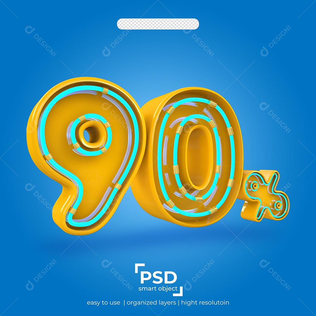 Número 3D 90% Por Cento de desconto Efeito de Luz Elemento Para Composição PSD