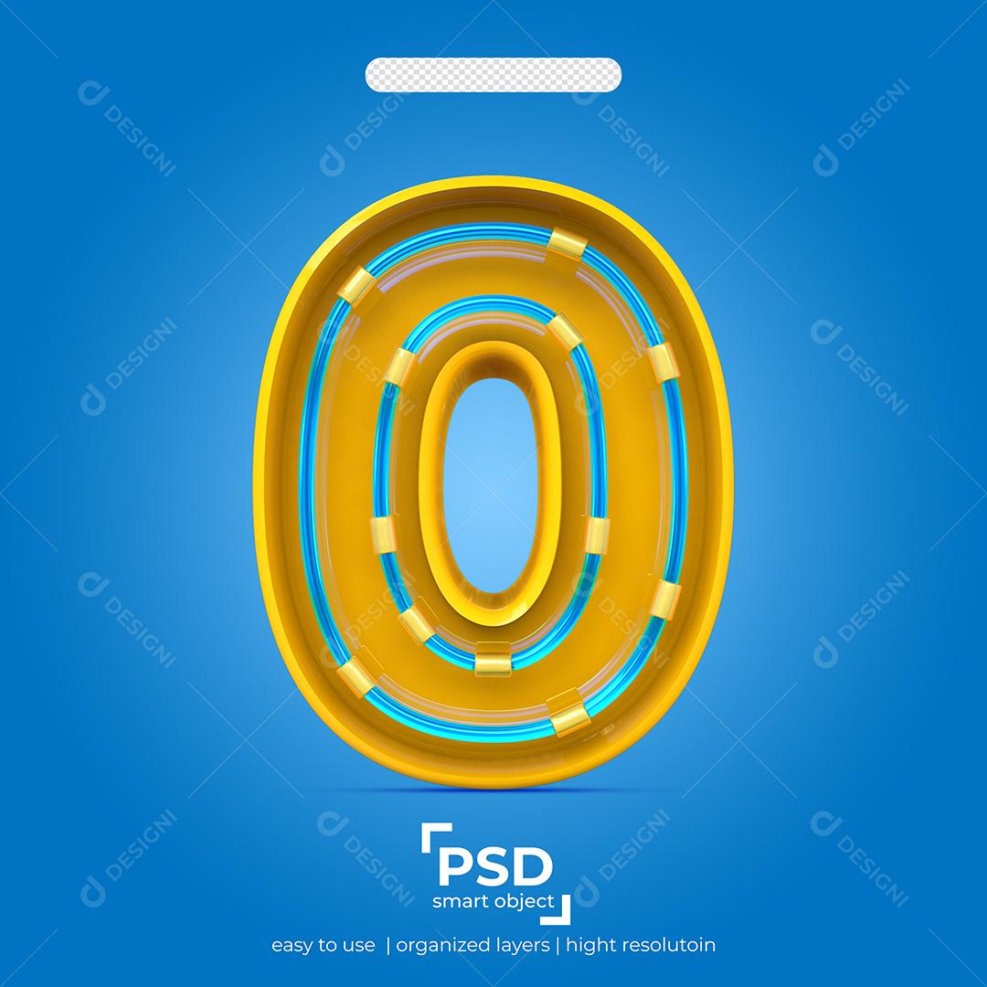 Número 3D 0 Efeito de Luz Elemento Para Composição PSD