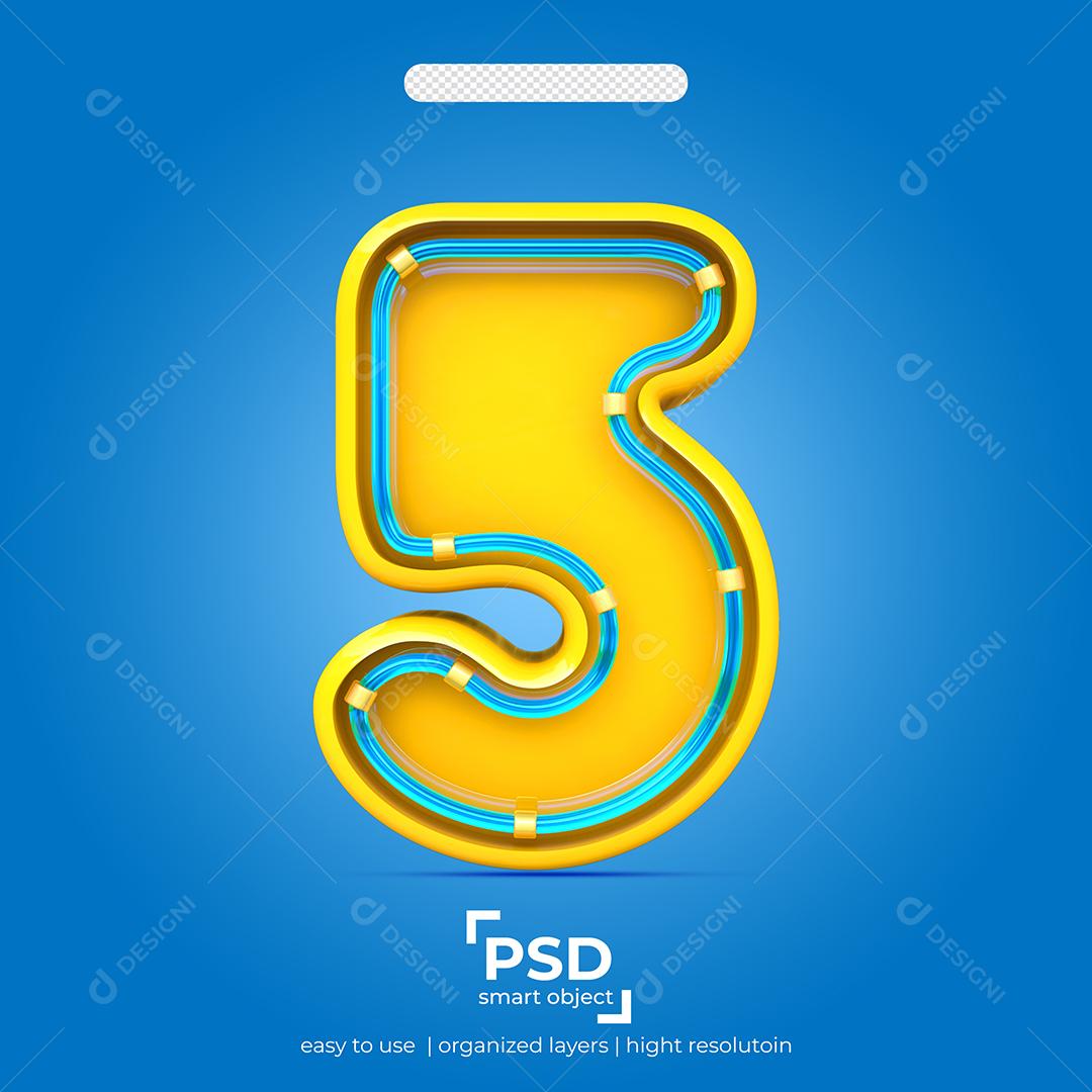 Número 3D 5 Efeito de Luz Elemento Para Composição PSD