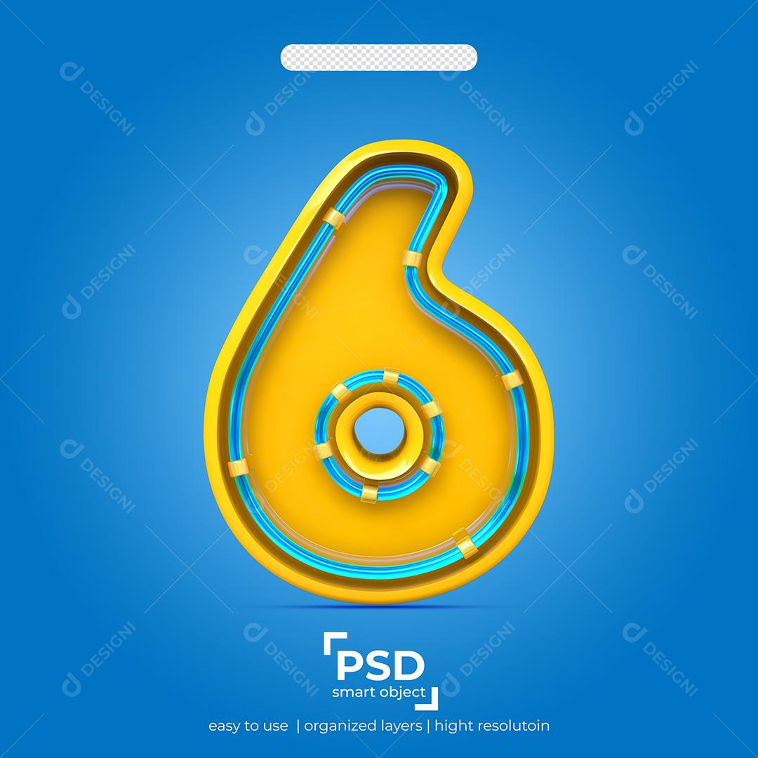 Número 3D 6 Efeito de Luz Elemento Para Composição PSD