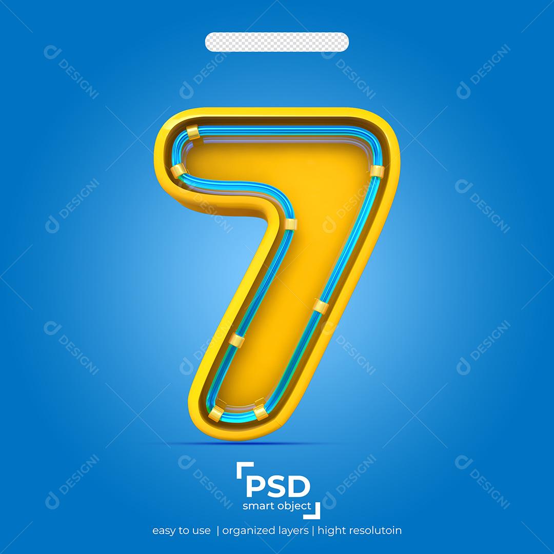 Número 3D 7 Efeito de Luz Elemento Para Composição PSD