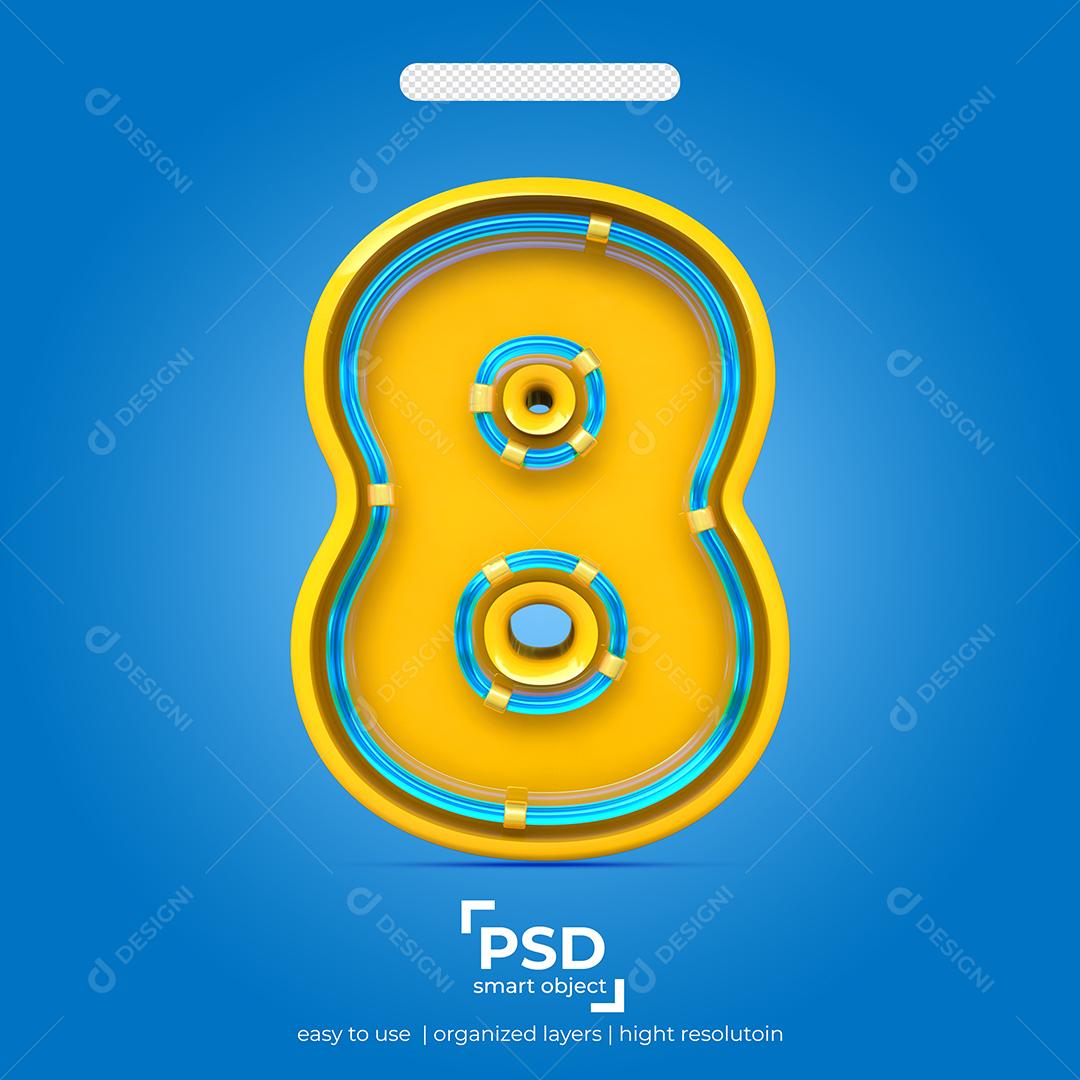 Número 3D 8 Efeito de Luz Elemento Para Composição PSD