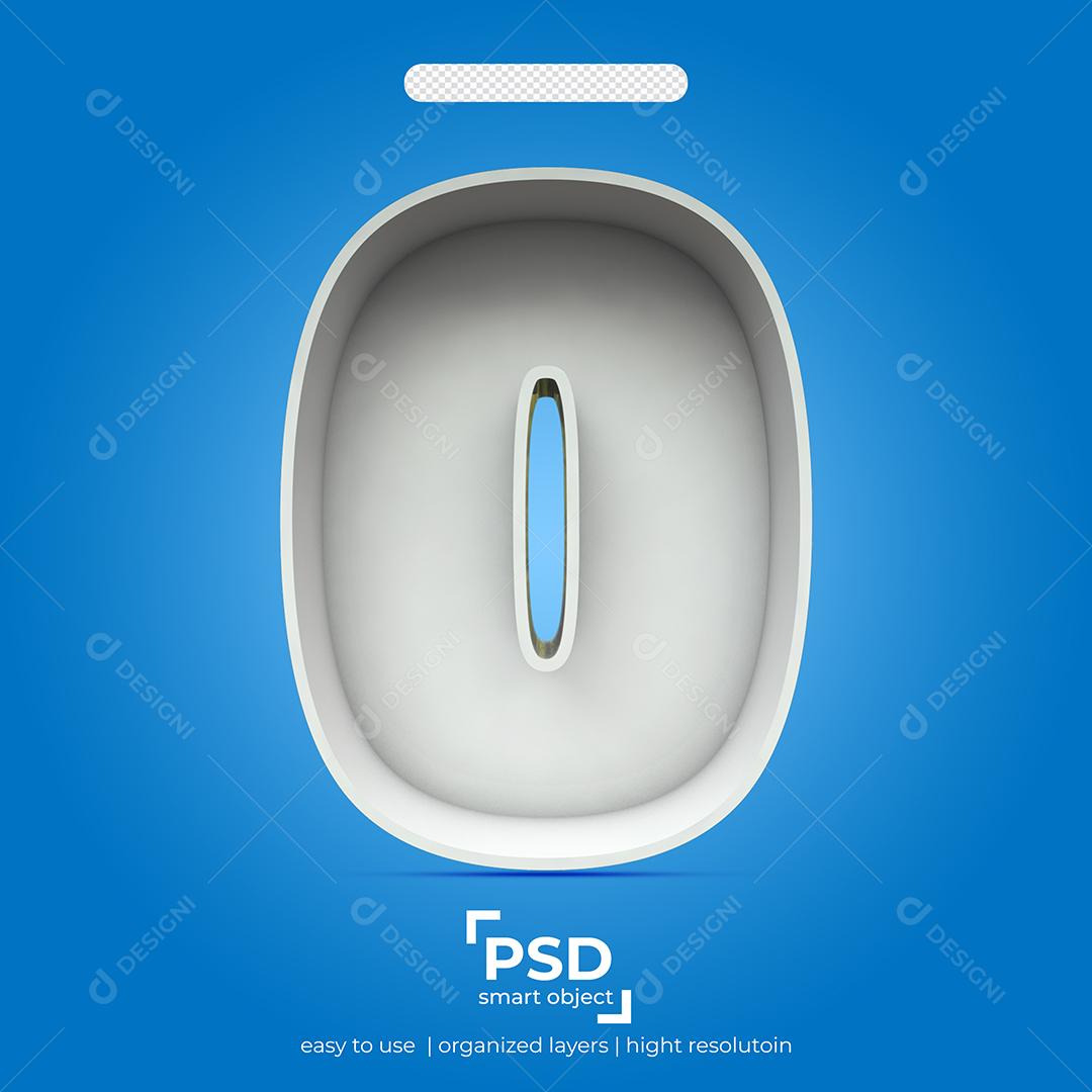 Número 3D 0 Efeito de Luz Branca Elemento Para Composição PSD