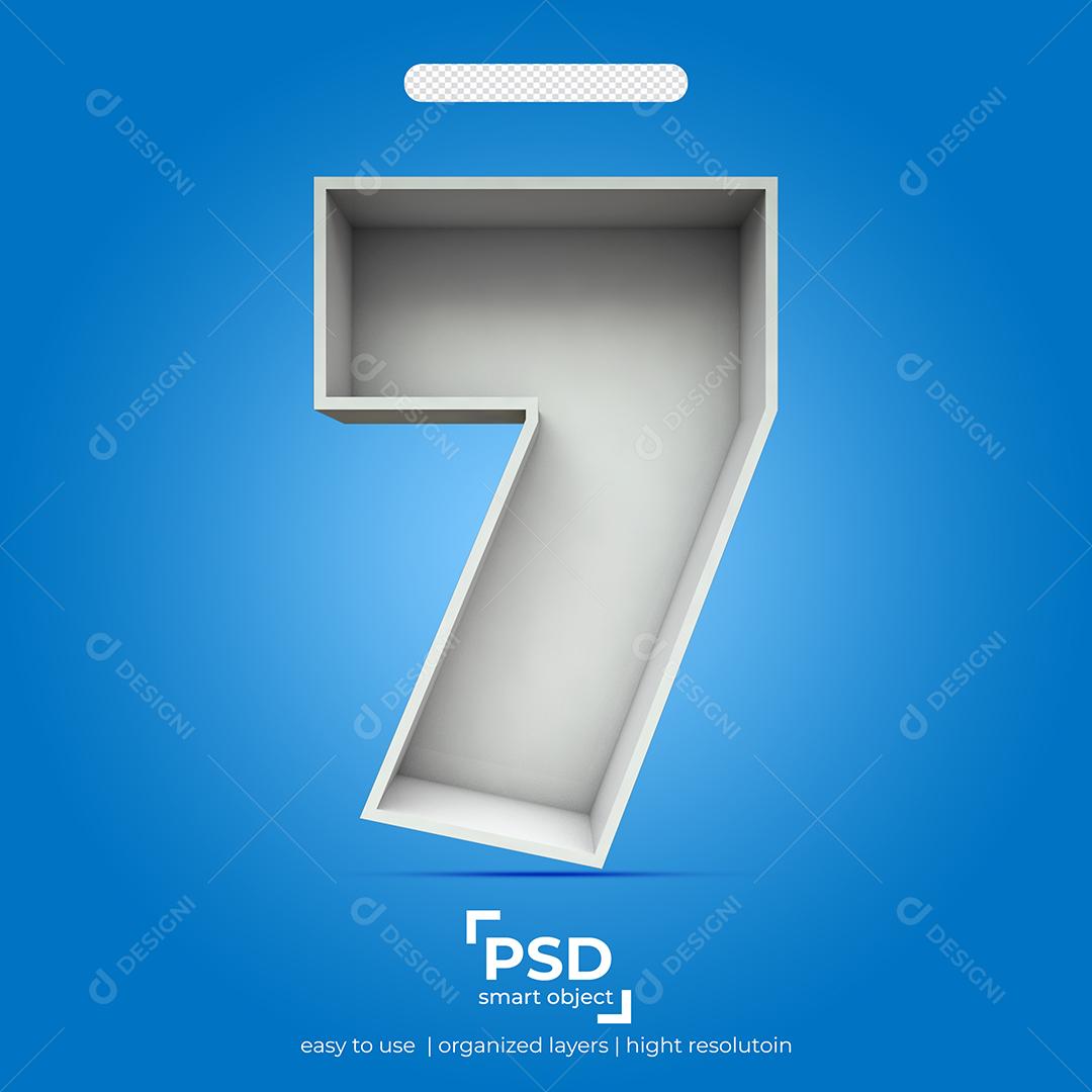 Número 3D 7 Efeito de Luz Branca Elemento Para Composição PSD