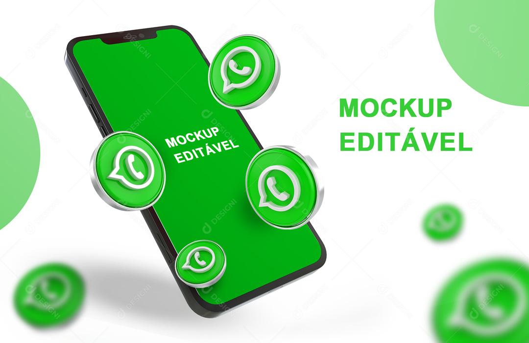 Mockup Celular Com Ícones De WhatsApp PSD Editável