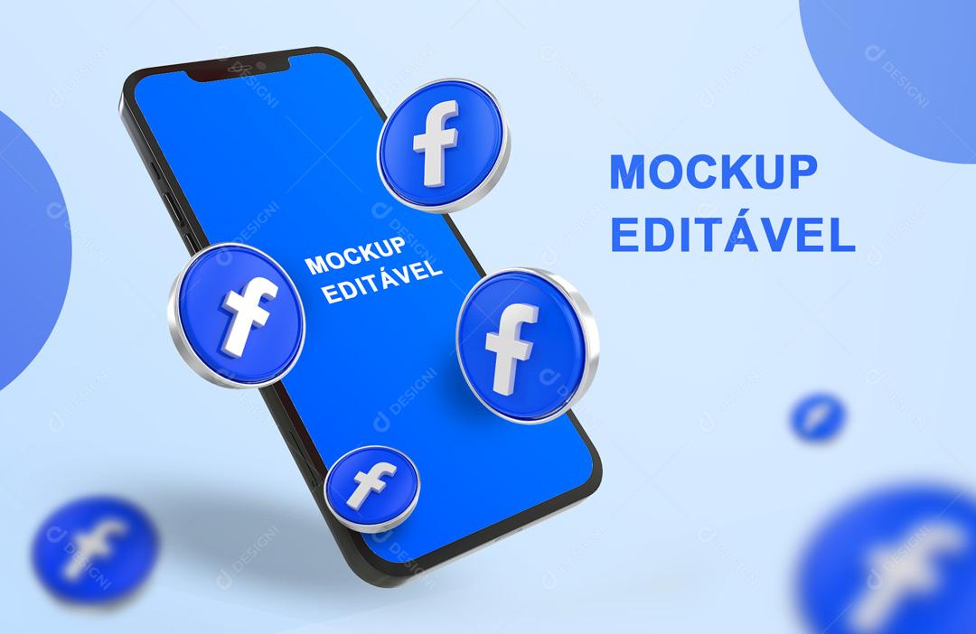 Mockup Celular Com Ícones De Facebook PSD Editável