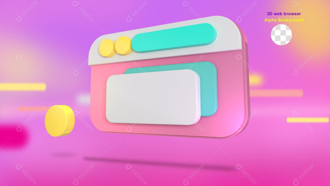 Ilustração 3D Navegador com Barra de Pesquisa para Composição PSD