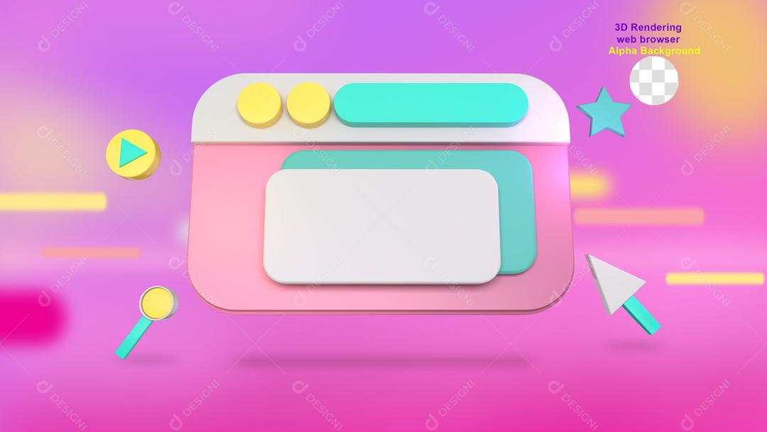 Navegador com Barra de Pesquisa Ilustração 3D para Composição PSD