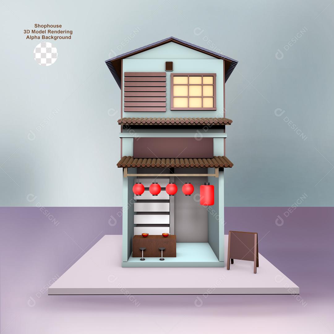 Casa Japoneza Ilustração 3D Elemento Para Composição PSD