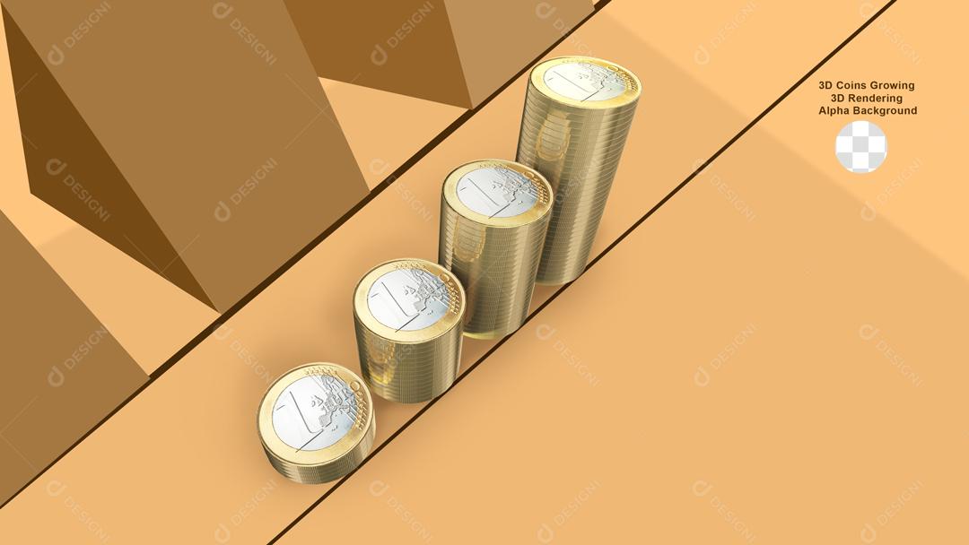Moedas de 1 Euro Gráfico Ilustração 3D Elemento PSD