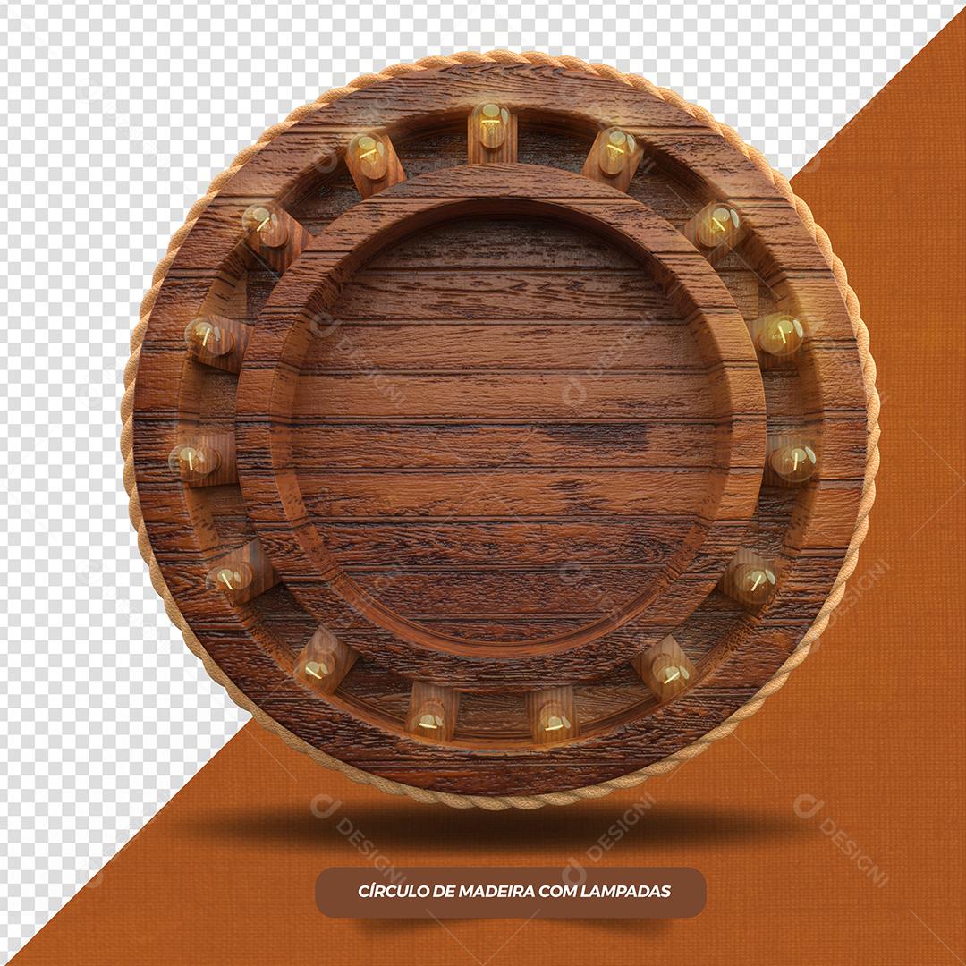 Círculo 3D de Madeira Com Lâmpadas Elemento Para Composição PSD