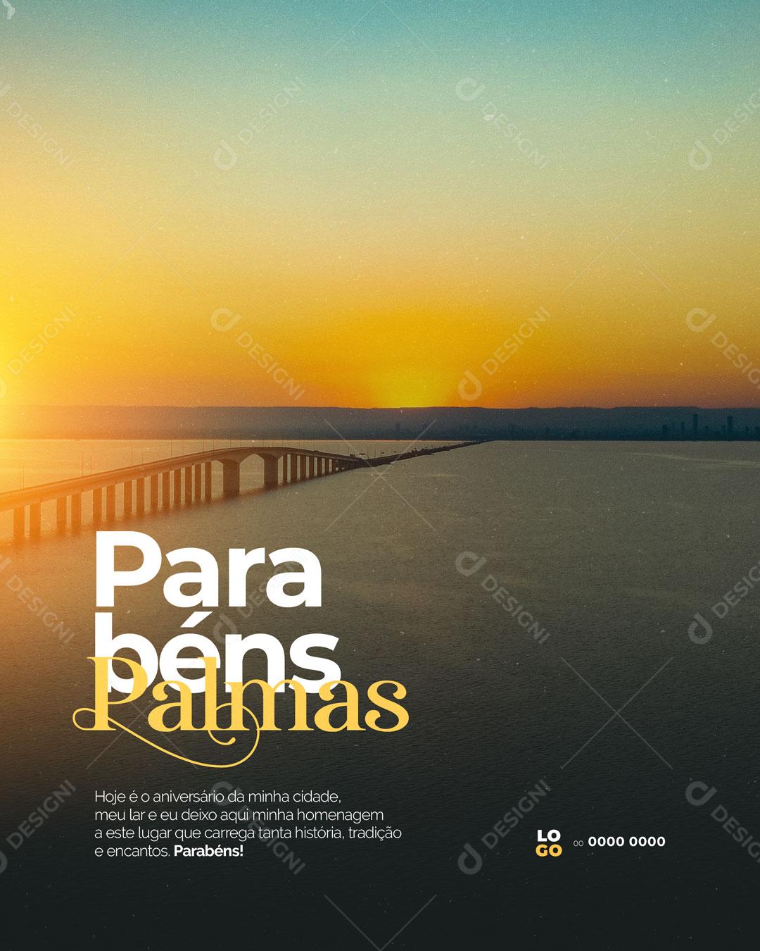 Social Media Aniversário de Cidade Parabéns Palmas PSD Editável