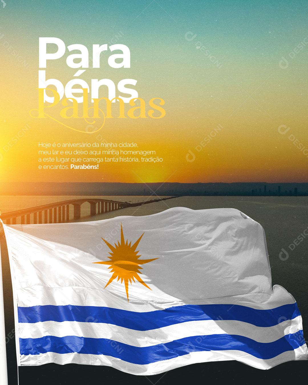 Social Media Aniversário de Cidade Parabéns Palmas PSD Editável