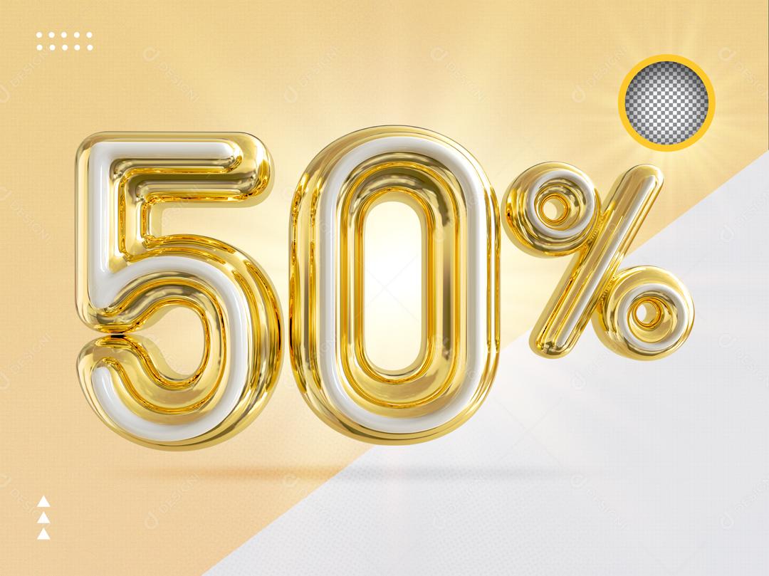 Número 3D 50% Dourado Elemento Para Composição PSD