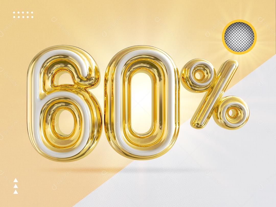 Número 3D 60% Dourado Elemento Para Composição PSD