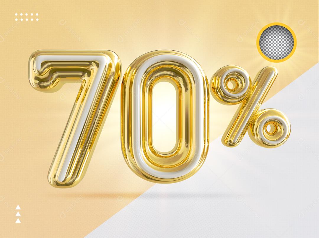 Número 3D 70% Dourado Elemento Para Composição PSD