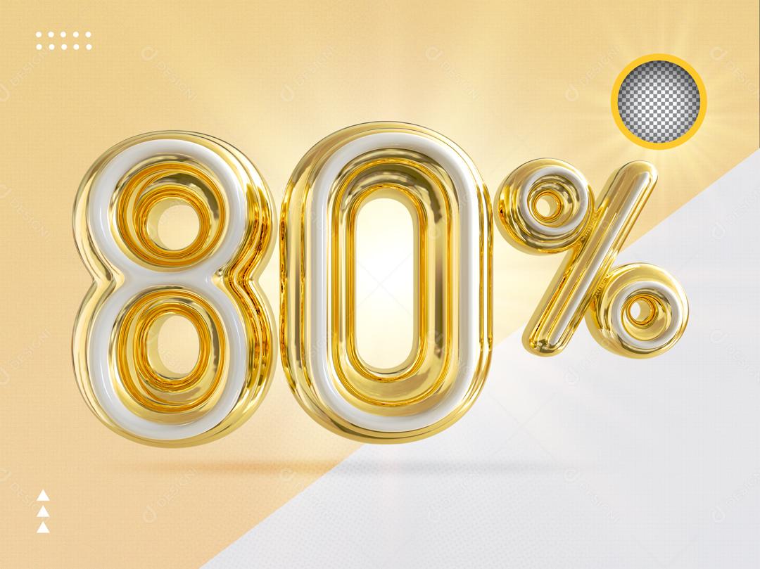 Número 3D 80% Dourado Elemento Para Composição PSD