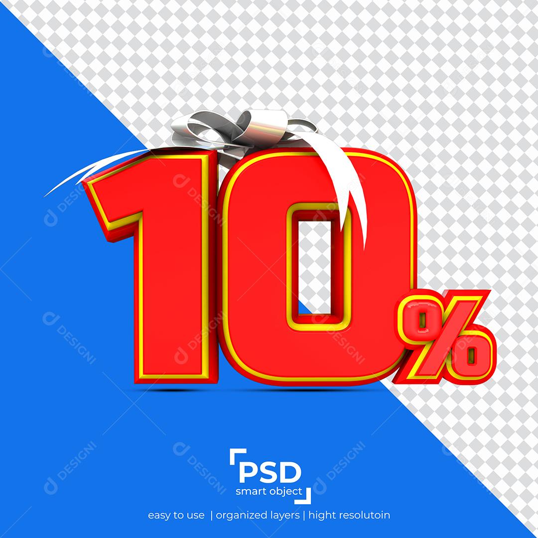 Número 3D 10% Por Cento de desconto Vermelho Elemento Para Composição PSD