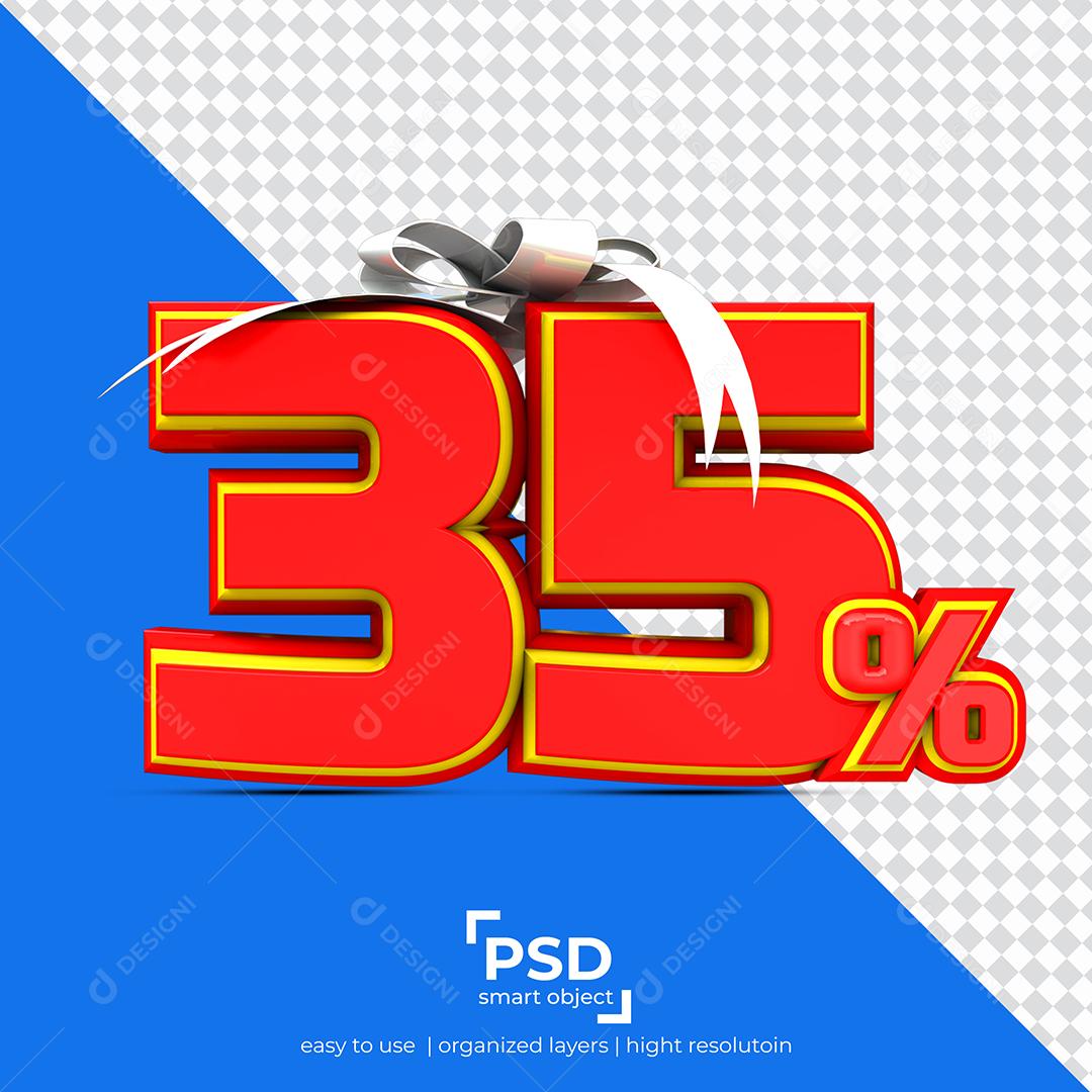 Número 3D 35% Por Cento de desconto Vermelho Elemento Para Composição PSD