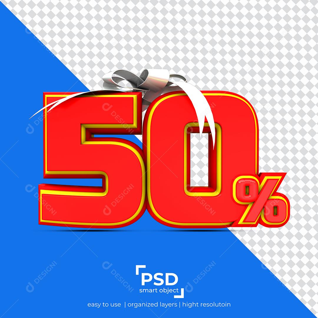 3D Number 50% Percent Off Red Element For Composition PSD