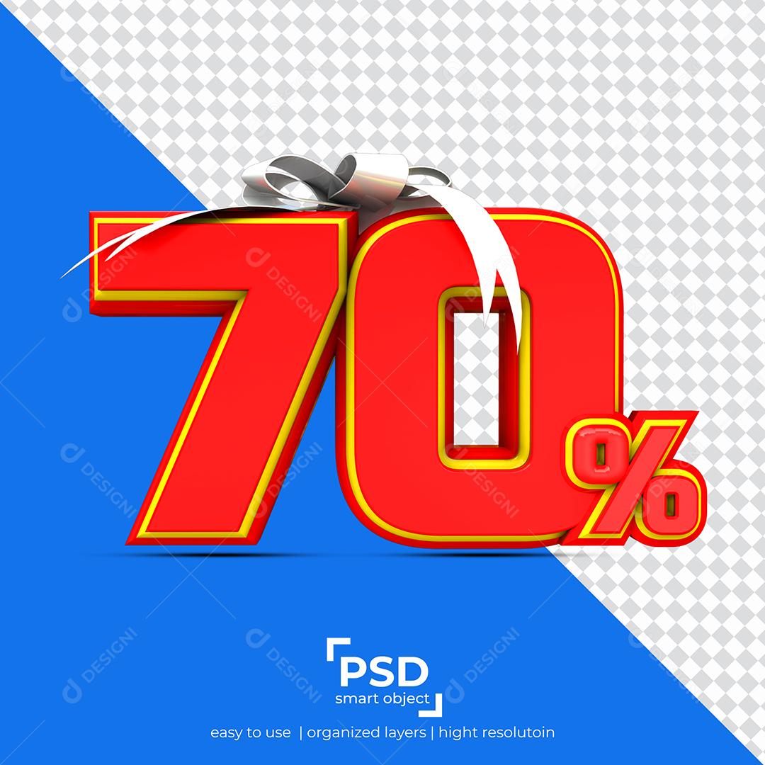 Número 3D 70% Por Cento de desconto Vermelho Elemento Para Composição PSD