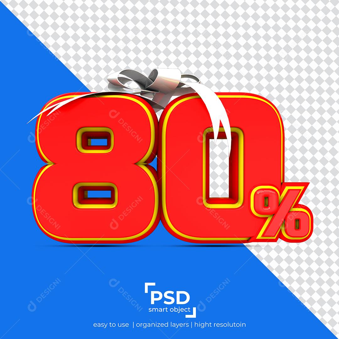 Número 3D 80% Por Cento de desconto Vermelho Elemento Para Composição PSD