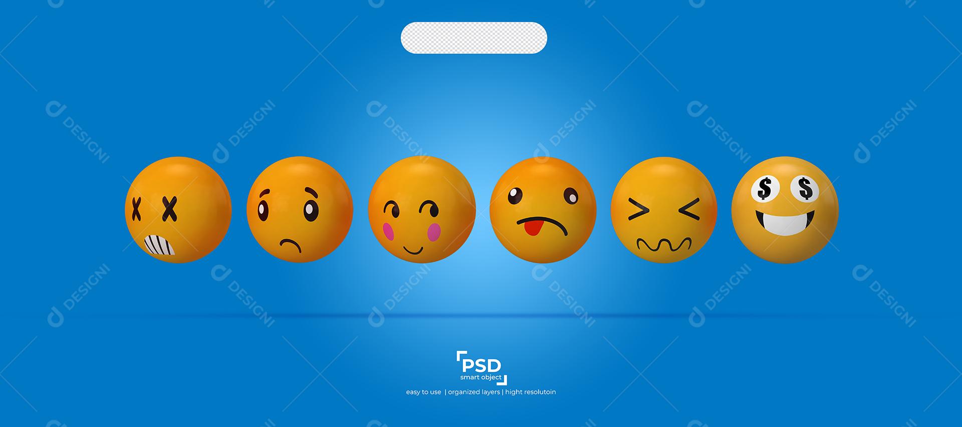 Ilustrações de Emojis 3D Reação Descontente emoção bobo Elemento Para Composição PSD