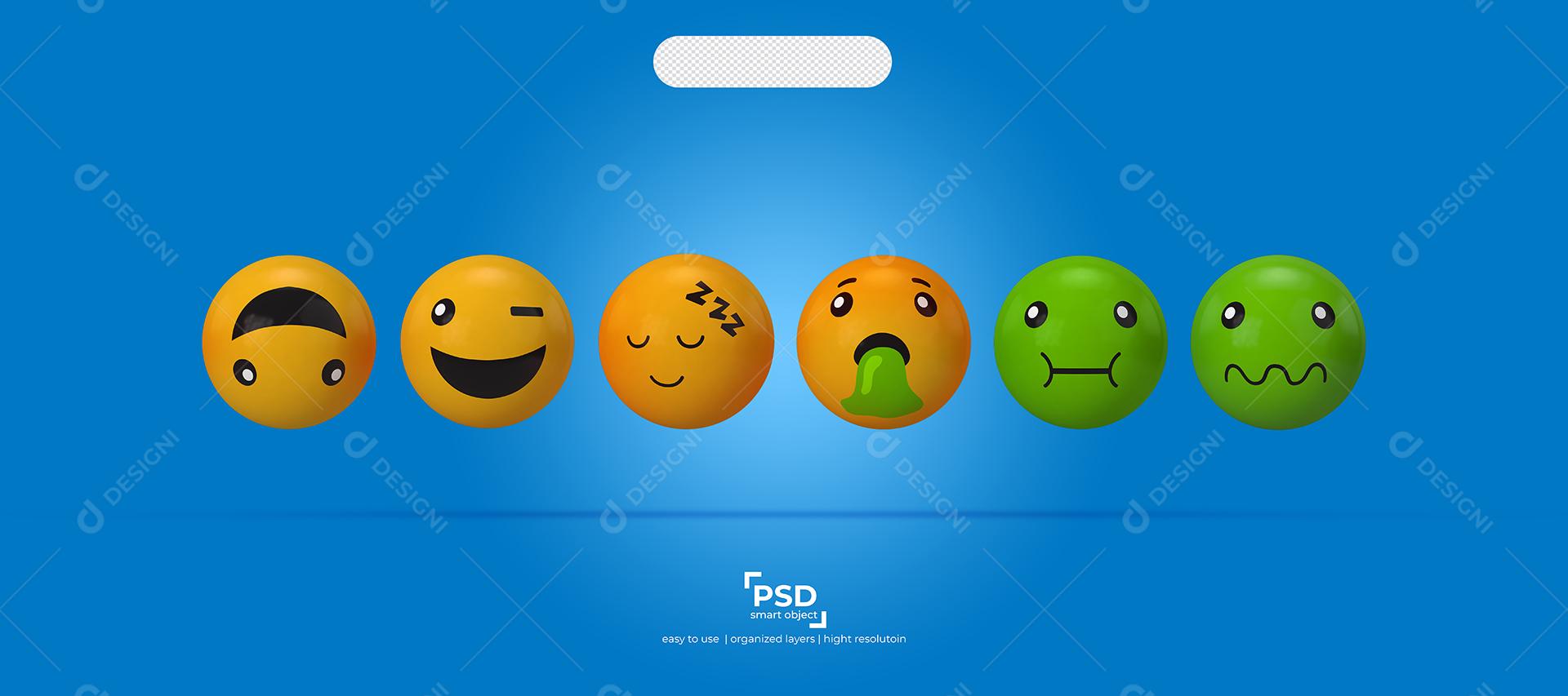 Ilustrações de Emojis 3D Reação Feliz de cabeça pra baixo vomitando Elemento Para Composição PSD