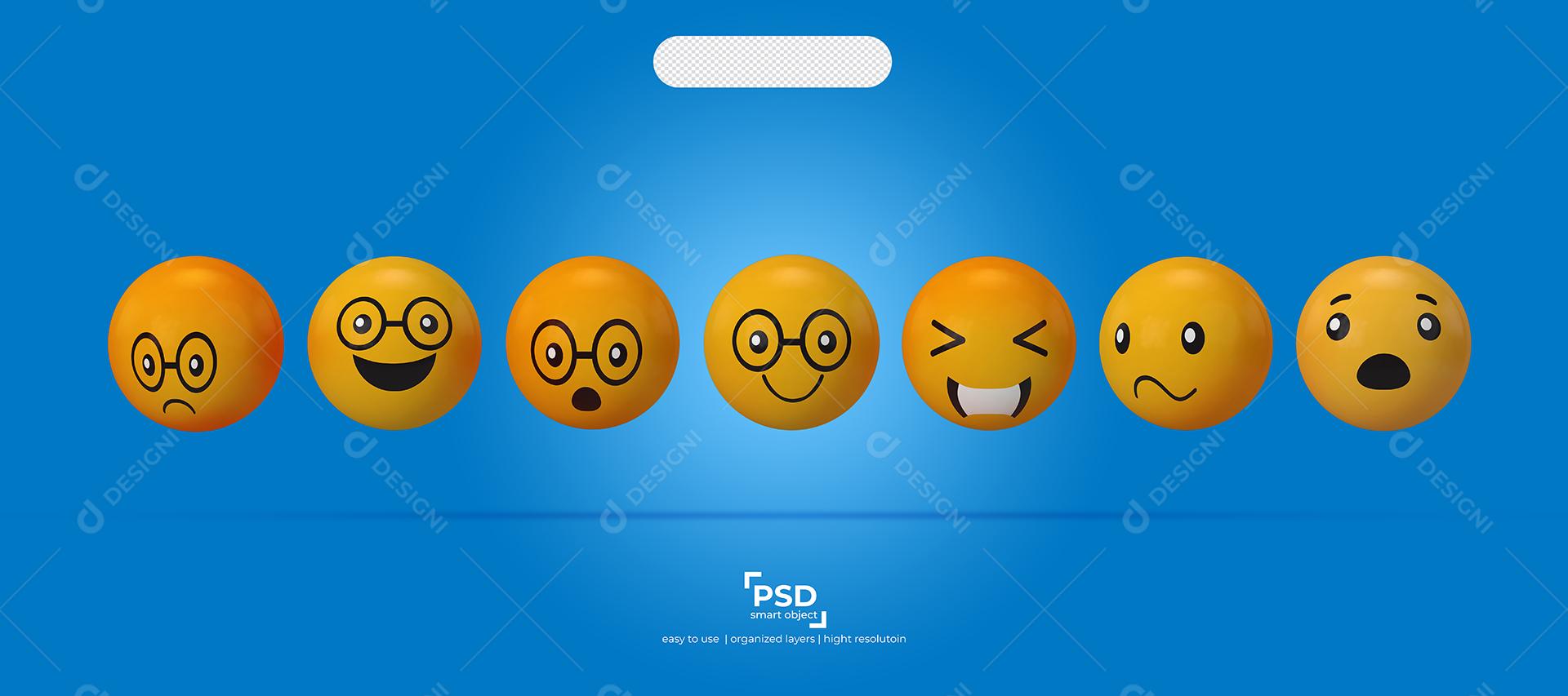 Ilustrações de Emojis 3D Reação Nerd insteligente com óculos Elemento Para Composição PSD