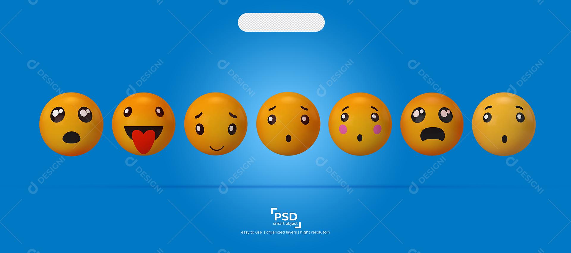 Ilustrações de Emojis 3D Reação Emocionado Careta e Emoção Elemento Para Composição PSD