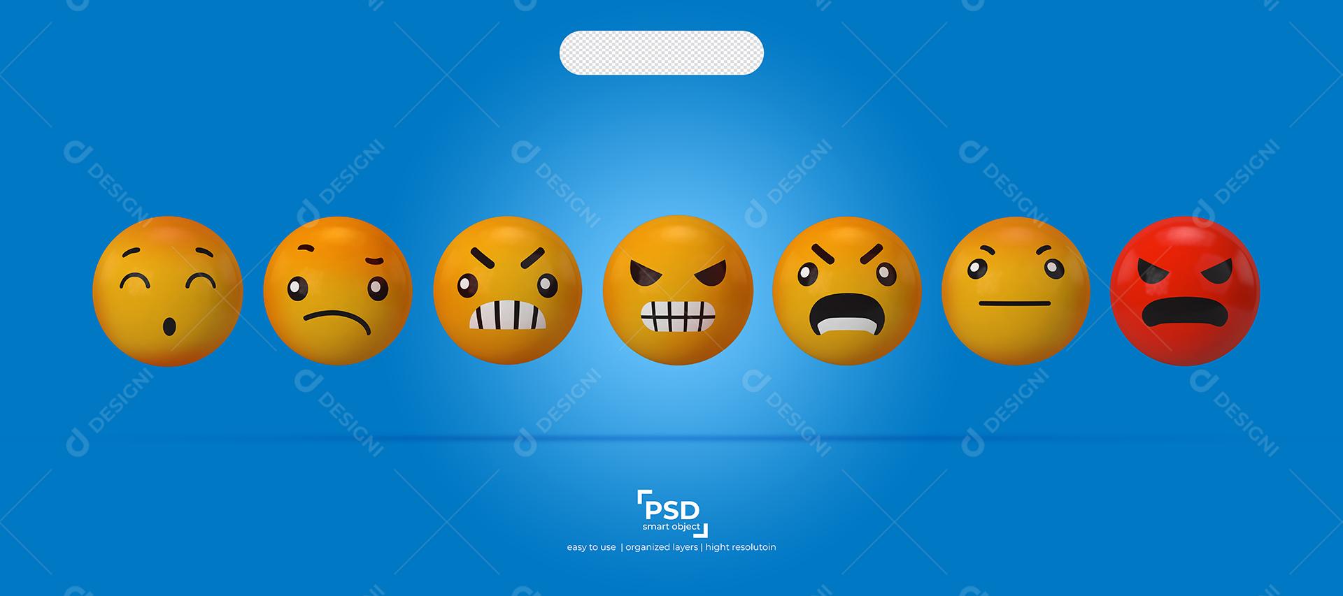 Ilustrações de Emojis 3D Reação Desentendido Bravo zangado Elemento Para Composição PSD